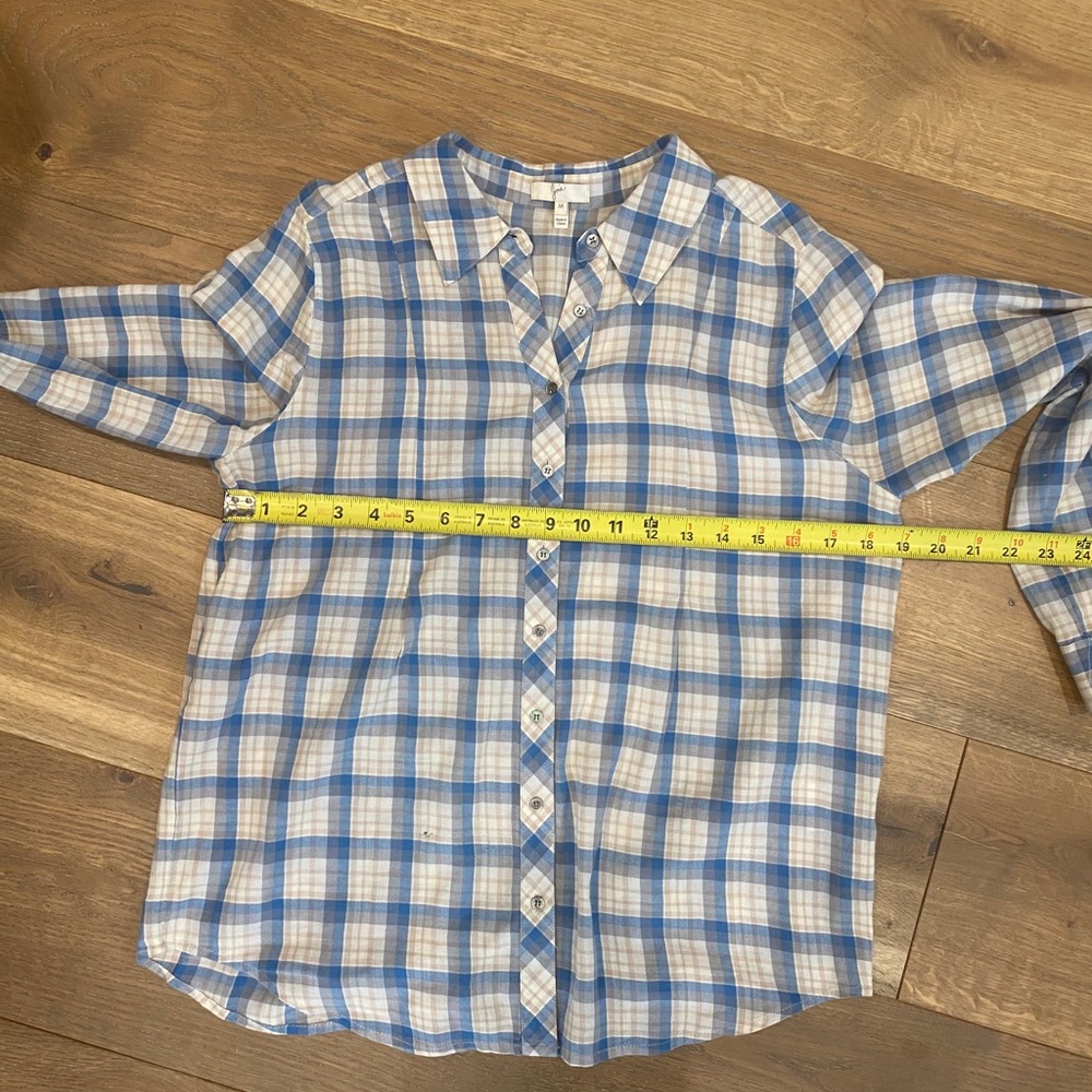 Joie Plaid Button Down Blue Shirt medium - Picture 3 of 5